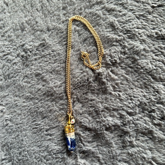 Handcrafted Gold Blue Sodalite Pendant 16” Necklace - Picture 2 of 2